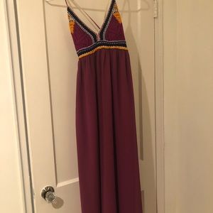 Colorful Maeve Anthropologie full-length dress with crochet top, M